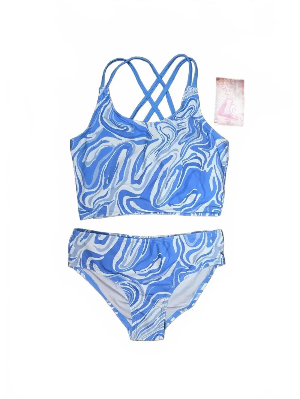 Kanu Surf Girls’ Waverly Beach Sport UPF 50+ Criss Cross Tankini Gigi Blue 16